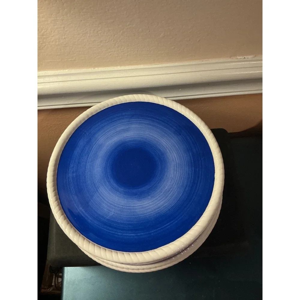 Geo Z Lefton‎ Blue and White Rope Edge Ceramic Cake Stand Retired